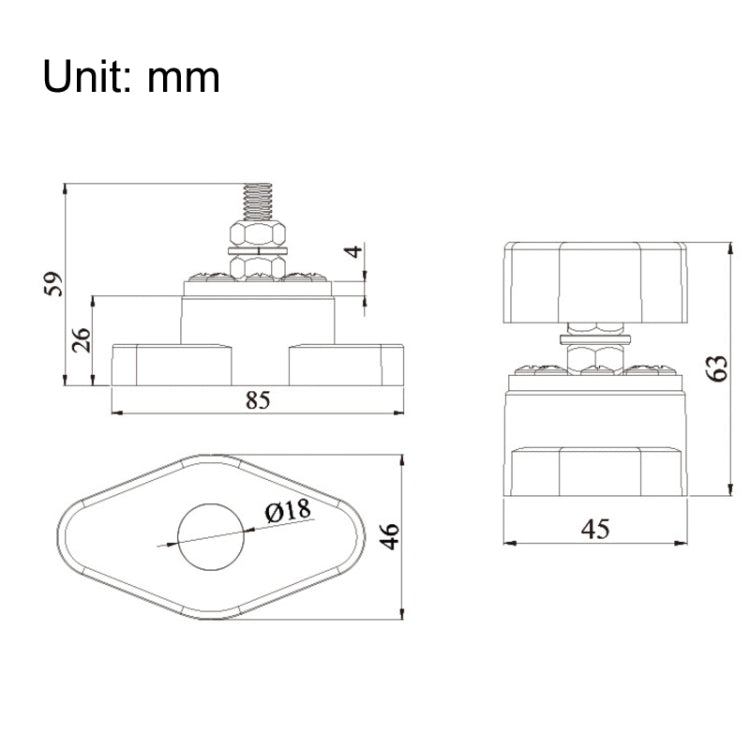 300A Car Modified Multi-channel Current Bus Terminal, AOA6313CT-M8, AOA6313CRT-M8, AOA6313CT-M10, AOA6313CRT-M10