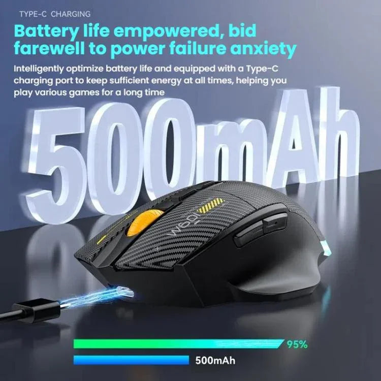 MKESPN W601 무음 무선 트라이 모드 매크로 게이밍 마우스 카본 파이버 12800DPI 블루투스 마우스