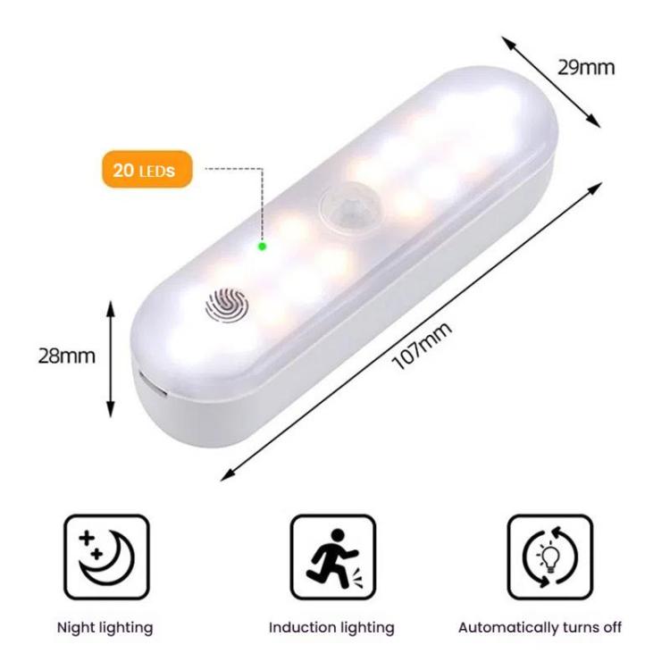 자기식 LED 캐비닛등 모션 센서 충전식 램프 20 LED 3색 온도, A68-3A-11cm