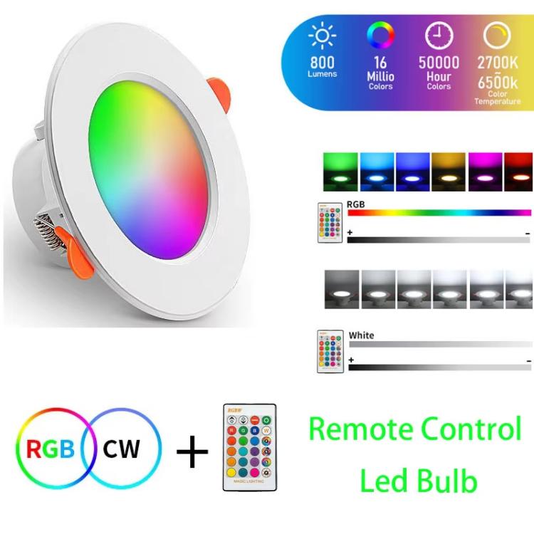 RGB+백색광 천장등 원형 매입형 조광 천장등 리모컨 포함, IR 리모컨 10W 220V, IR 리모컨 10W 85-265V, IR 리모컨 15W 220V, IR 리모컨 15W 85-265V