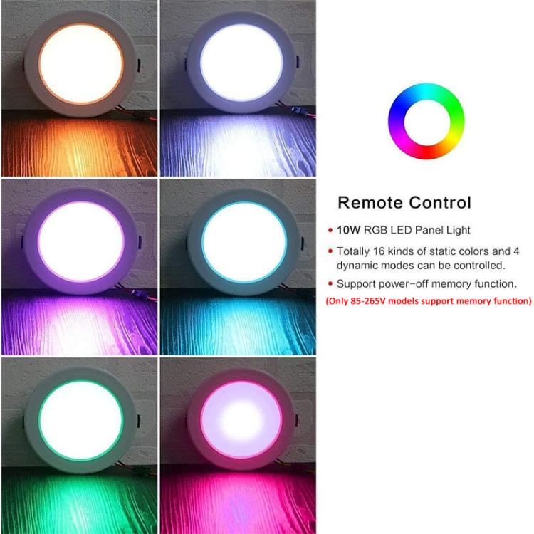 RGB+백색광 천장등 원형 매입형 조광 천장등 리모컨 포함, IR 리모컨 10W 220V, IR 리모컨 10W 85-265V, IR 리모컨 15W 220V, IR 리모컨 15W 85-265V