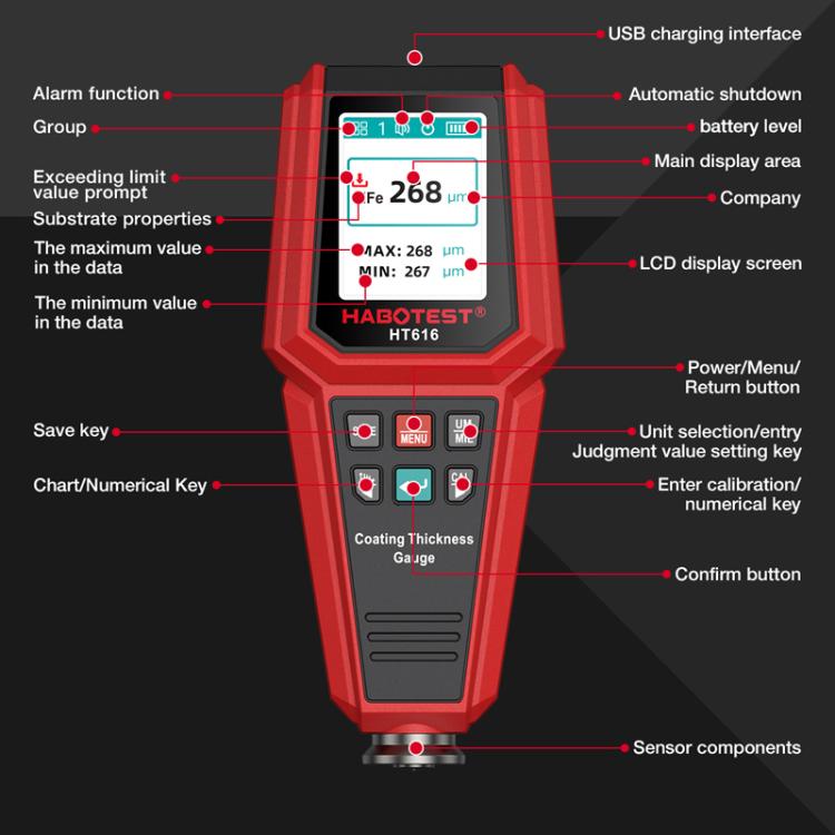 HABOTEST HT616 자동차 도장 테스터 도장 두께 게이지, HT616