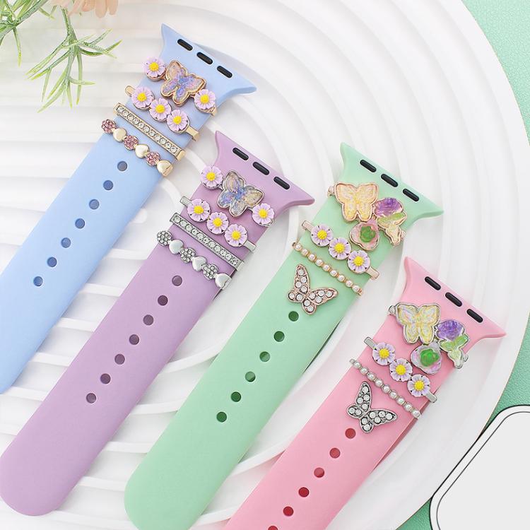 4개 세트 22mm 폭 스마트 워치 나비 꽃 밴드 장식 링 메탈 액세서리, 1, 2, 3, 4
