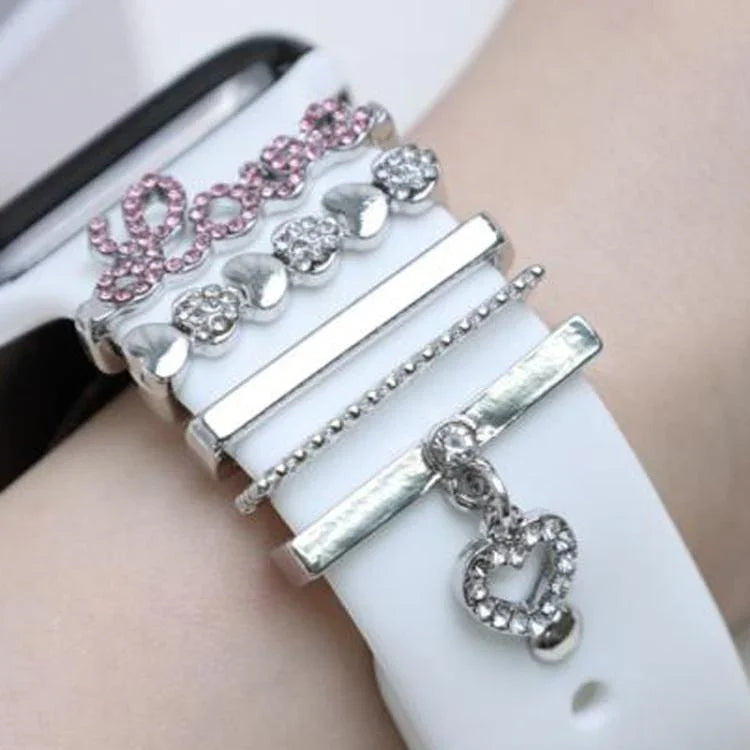 5개 세트 21mm 너비 스마트워치 밴드 LOVE 글자 장식 링 메탈 액세서리