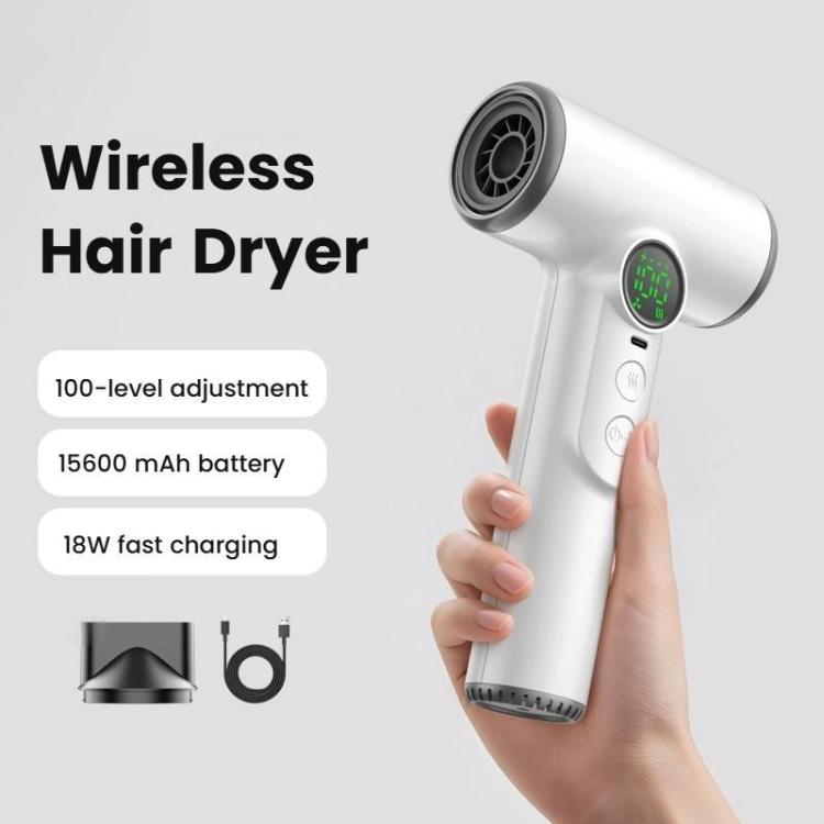 무선 헤어 드라이어 30,000 RPM 고속 모터, 100단계 조절 쿨/웜 에어, 15600mAh 장시간 배터리