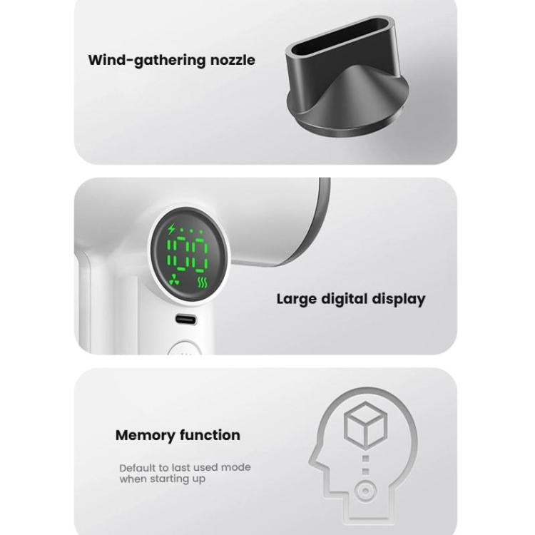 무선 헤어 드라이어 30,000 RPM 고속 모터, 100단계 조절 쿨/웜 에어, 15600mAh 장시간 배터리