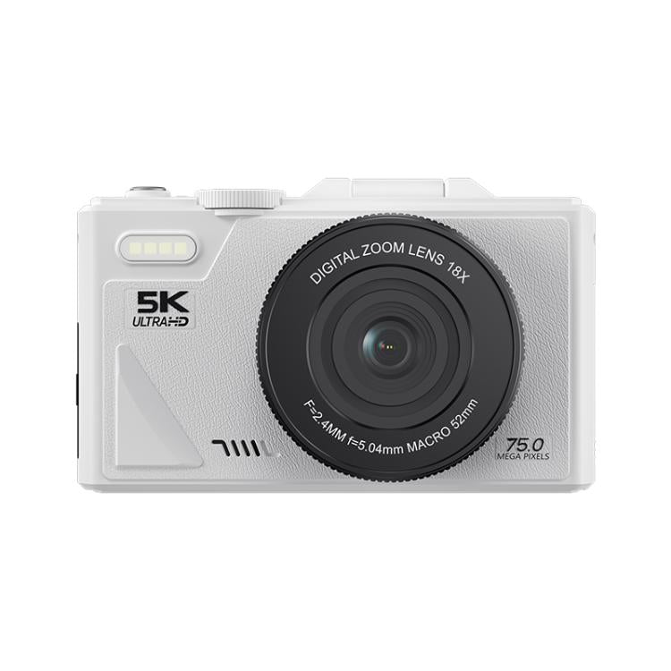 W1 5K HD 디지털 카메라 75MP 18배 디지털 줌 WiFi 비디오 녹화기 플립 스크린 포함, W1 화이트, W1 블랙