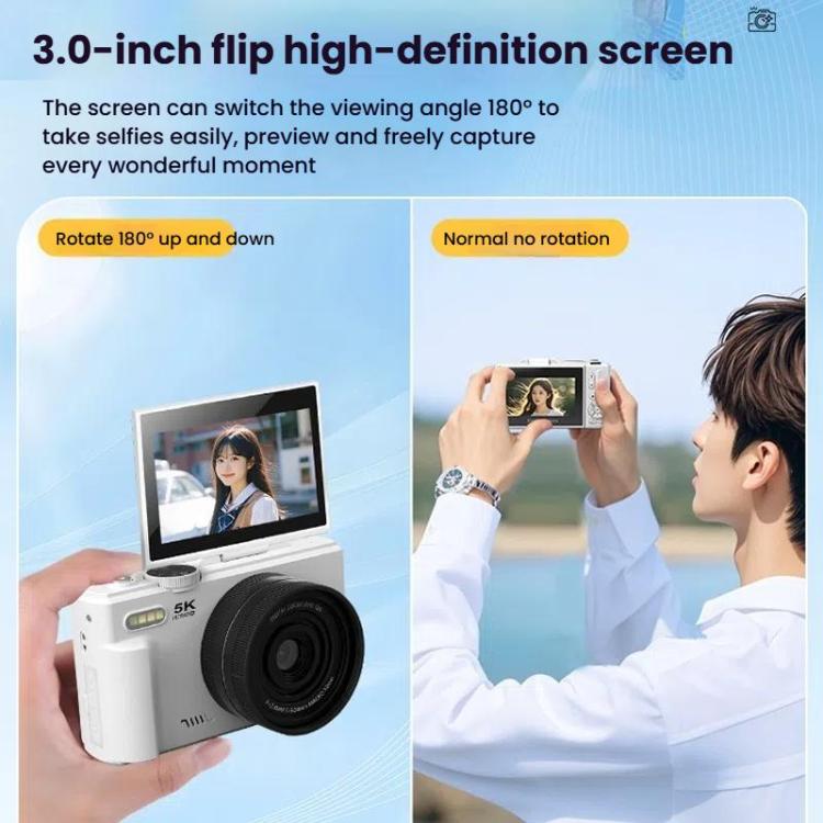 W1 5K HD 디지털 카메라 75MP 18배 디지털 줌 WiFi 비디오 녹화기 플립 스크린 포함, W1 화이트, W1 블랙