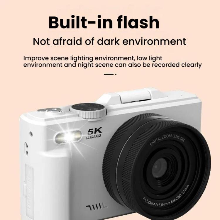 W1 5K HD 디지털 카메라 75MP 18배 디지털 줌 WiFi 비디오 녹화기 플립 스크린 포함, W1 화이트, W1 블랙
