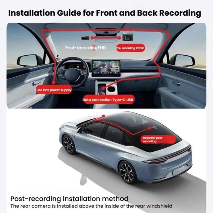 Anytek T2 PRO 3.0 Inch 2K HD Night Vision Recorder Hidden Car Camera Front And Rear Dual Recording, T2 PRO