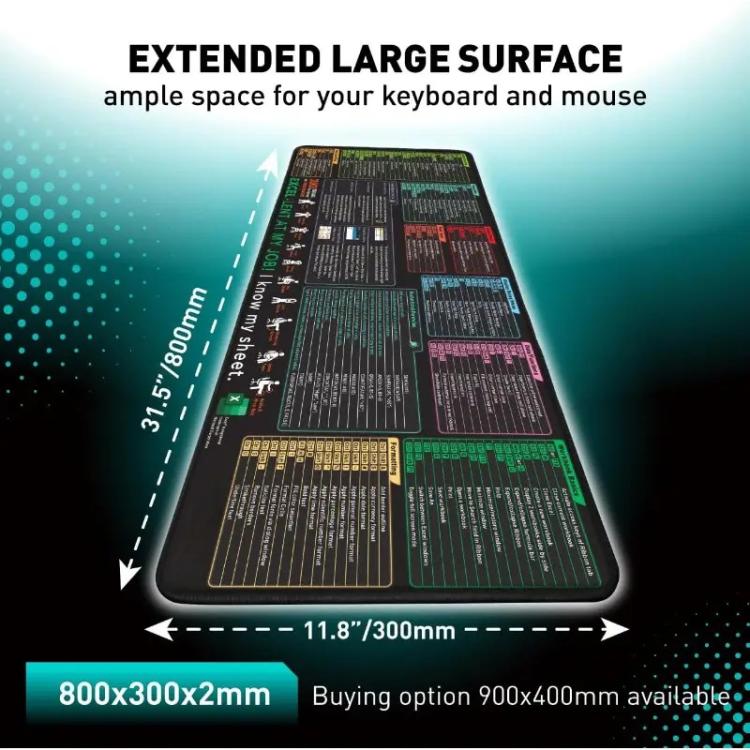 키보드 단축키 데스크 매트 마우스 패드 미끄럼 방지 사무용 데스크 패드, 400x900x3mm