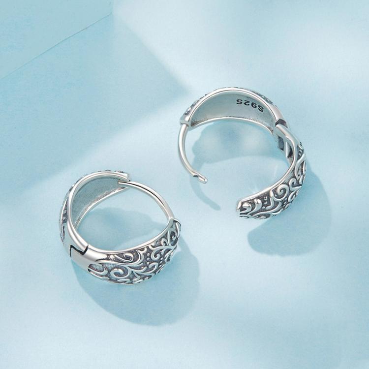 S925 스털링 실버 산화된 패턴 귀걸이