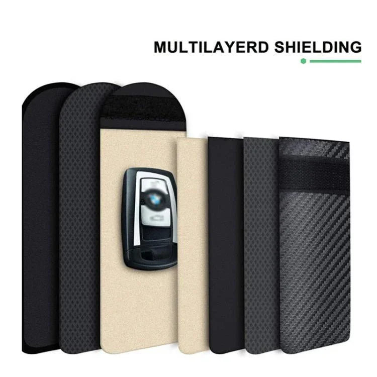 RFID 차단 차량 키 홀더 안티 스키밍 카본 파이버 키 케이스 차량용, 신용카드 및 전자기기용, 중간 빨간선, 중간 초록선, 작은 검은선