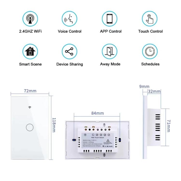 모델 120 미국 게이지 그래피티 스마트 WiFi 단일 스위치, 1구 화이트, 2구 화이트, 1구 블랙, 2구 블랙, 1구 골드, 2구 골드