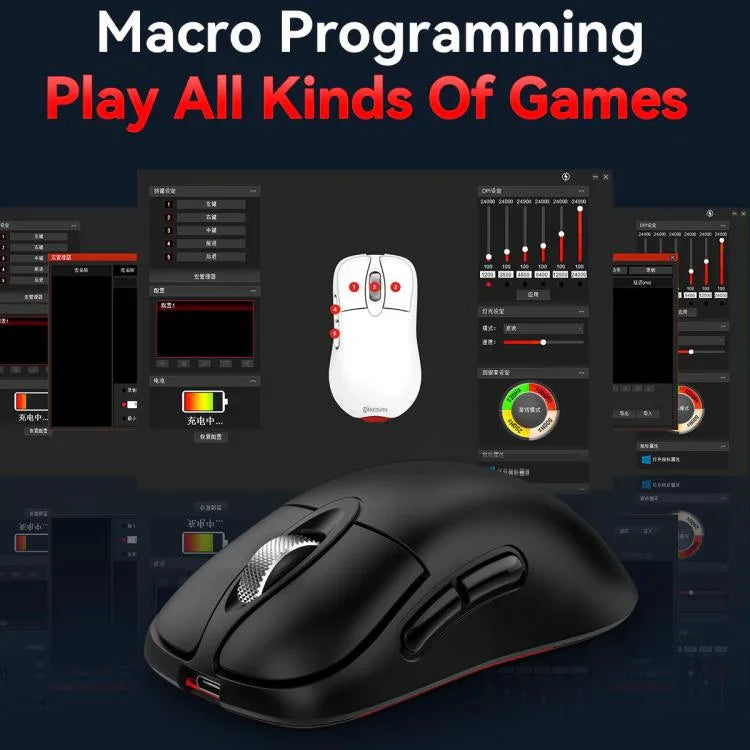 트라이 모드 무선 게이밍 마우스 24000 DPI, 6가지 RGB 조명 모드, 충전식, 매크로 프로그래밍 가능, 블랙, 화이트, 핑크, 무선 충전 블랙, 무선 충전 화이트, 무선 충전 핑크