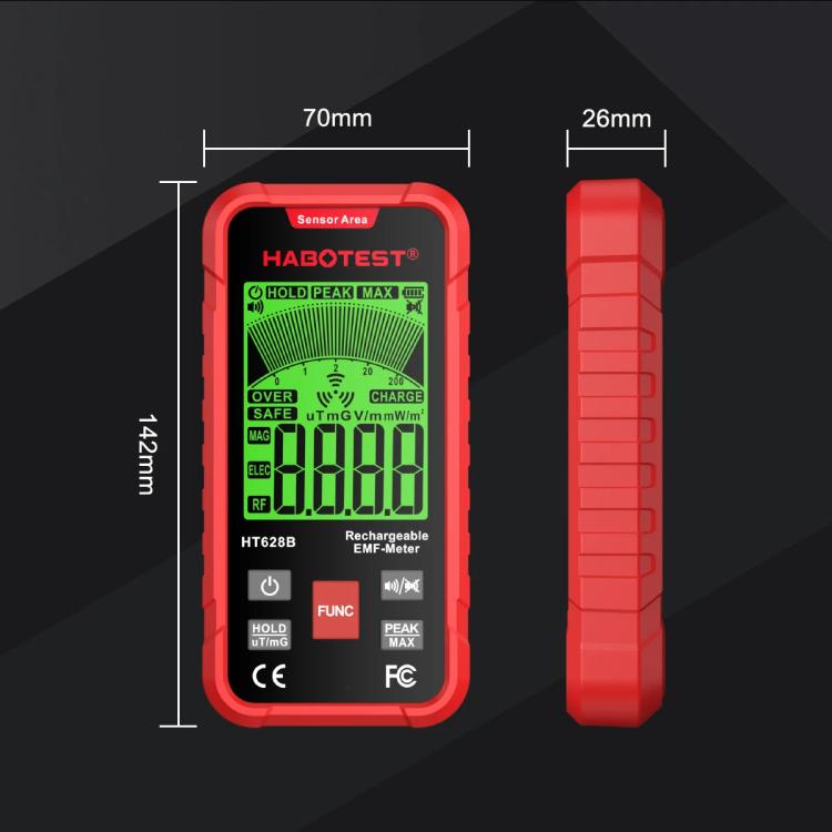HABOTEST HT628B 다중 필드 EMF 미터 충전식 전자기 방사선 측정기, HT628B