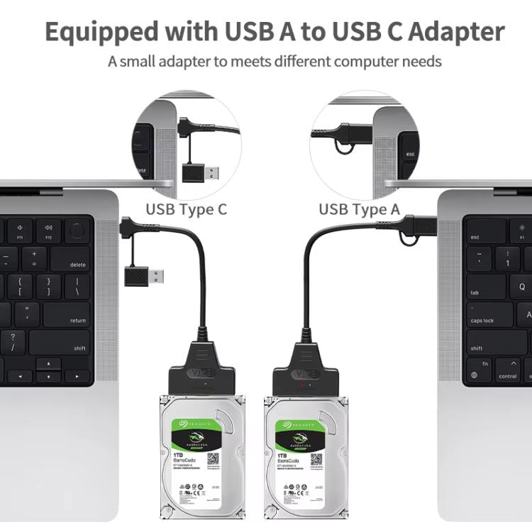 2.5인치 노트북 HDD/SSD용 USB 3.0/USB-C to SATA 22핀 어댑터 케이블, 25cm