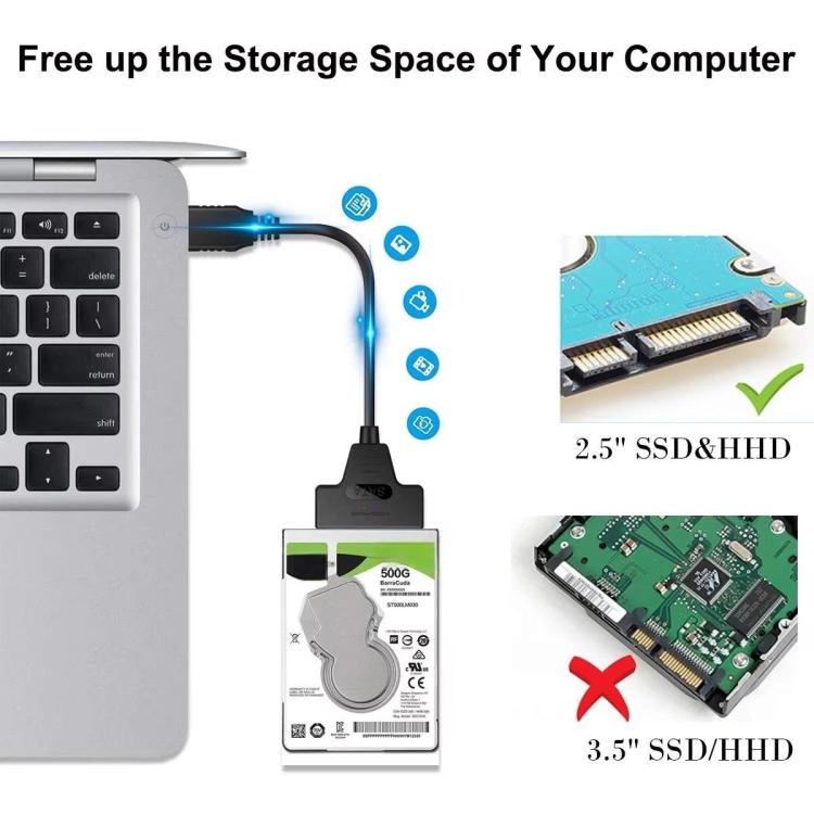 2.5인치 노트북 HDD/SSD용 USB 3.0/USB-C to SATA 22핀 어댑터 케이블, 25cm