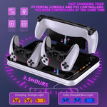 JYS PS5/PS5 Slim/PS Portal 듀얼 컨트롤러 도킹 충전 스테이션 쿨링 팬 및 헤드폰 걸이 포함