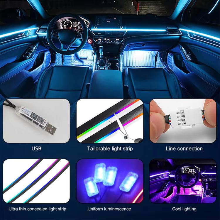 3 Control App Remote Control Colorful Car Interior Ambient Lighting Modified LED Acrylic USB Car Ambient Lighting, 110cm+75cm x 4+35cm+Footlight x 4 10 In 1, 110cm+75cm x 4+35cm 6 In 1, 110cm, 110cm x 2 2 In 1, 110cm x 3 3 In 1, 110cm x 4 4 In 1       ...