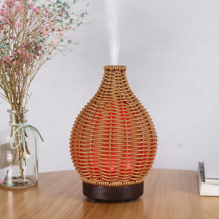 100ML 속이 빈 등나무 초음파 가습기 & 아로마테라피 디퓨저 7색 LED 조명, 5V USB, 24V EU 플러그