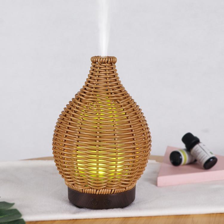 100ML 속이 빈 등나무 초음파 가습기 & 아로마테라피 디퓨저 7색 LED 조명, 5V USB, 24V EU 플러그