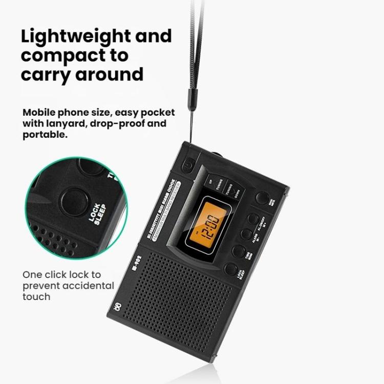 FM/AM/SW 전대역 휴대용 시계 LCD 시계 제어 라디오 플레이어, EU용, 미국용