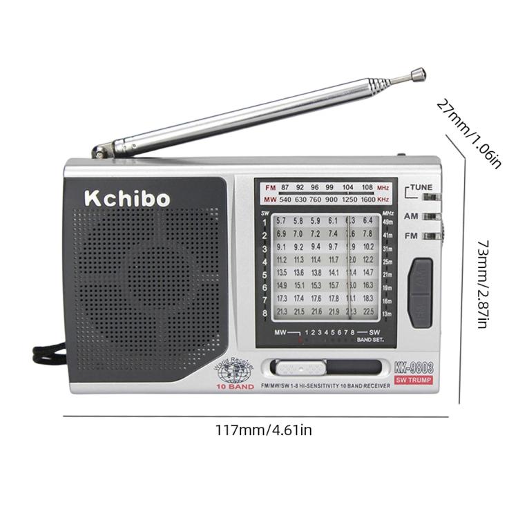 Kchibo 10밴드 AM/FM/SW 휴대용 라디오 고음질 스피커 콤팩트 미니 다중 대역 수신기, KK-9803