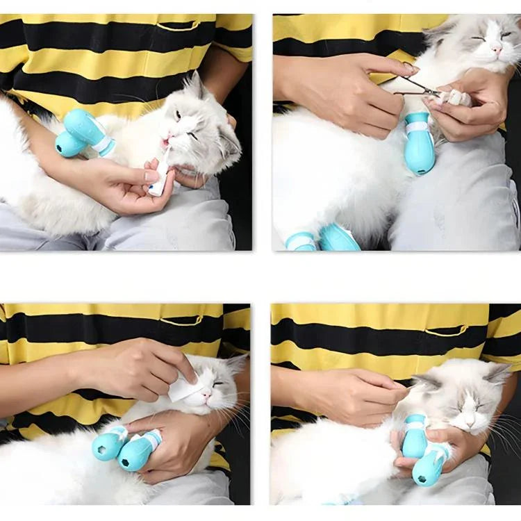 고양이 우주 후드 물림 방지 입마개 + 2세대 발 커버, 소형 연두색, 소형 분홍색, 소형 연파랑, 대형 연두색, 대형 분홍색, 대형 연파랑