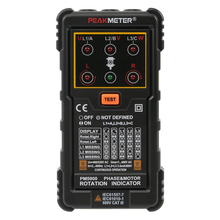 PEAKMETER 3상 AC 모터 회전 위상 순서 테스터, PM5900