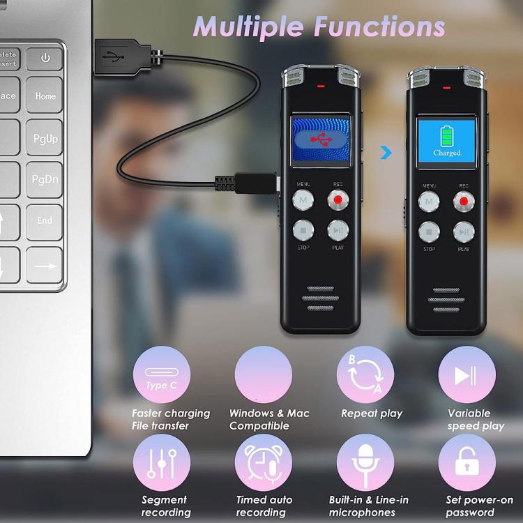 휴대용 HD 소음 제거 음성 활성화 디지털 음성 녹음기 회의용, 64GB, 128GB