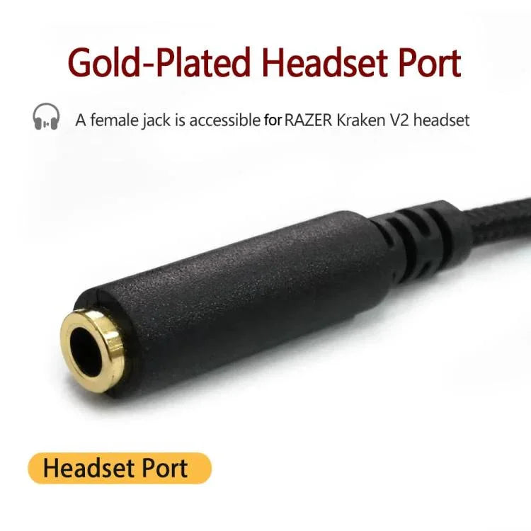 Razer Kraken V2 3.5mm 남성-여성 2-in-1 연장 케이블 오디오 어댑터, ZS0190