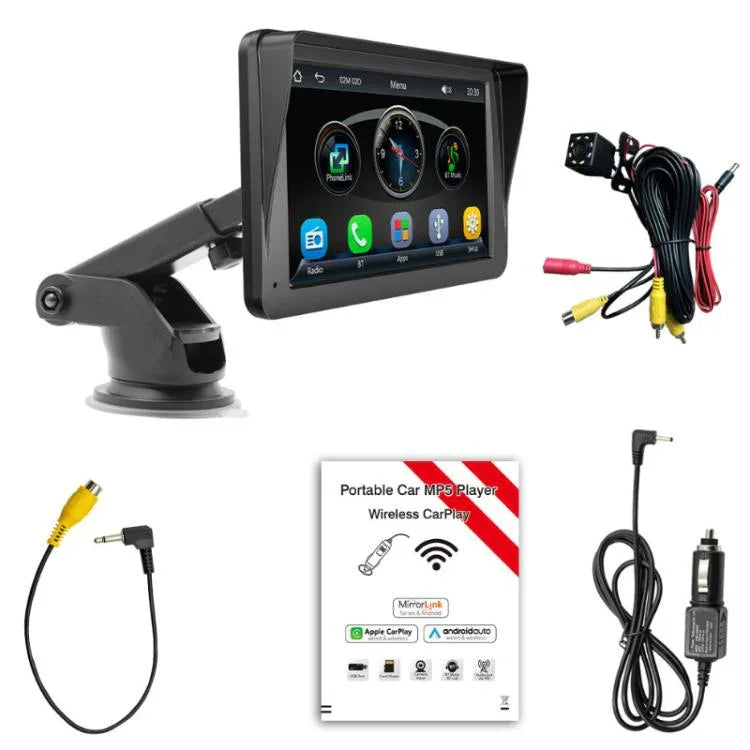 7인치 HD 터치 스크린 + HD 8등 후방 이미지 무선 카플레이 차량용 MP5 플레이어, X5300 8등 카메라 포함