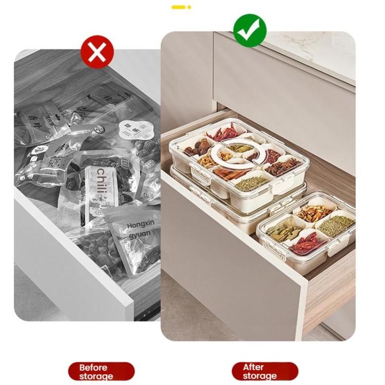 8칸 향신료 정리함 투명 뚜껑 및 손잡이 포함 건조 바질, 파슬리, 로즈마리, 월계수 잎용, 8칸