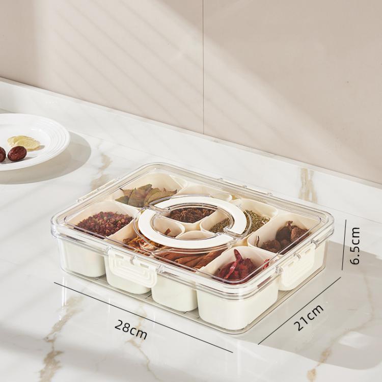 8칸 향신료 정리함 투명 뚜껑 및 손잡이 포함 건조 바질, 파슬리, 로즈마리, 월계수 잎용, 8칸