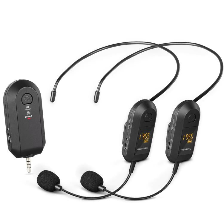 무선 2.4G 마이크 증폭기 휴대용 마이크, 1 입력 1 라펠 클립, 1 입력 1 헤드웨어, 1 입력 2 라펠 클립, 1 입력 2 헤드웨어