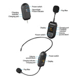 무선 2.4G 마이크 증폭기 휴대용 마이크, 1 입력 1 라펠 클립, 1 입력 1 헤드웨어, 1 입력 2 라펠 클립, 1 입력 2 헤드웨어