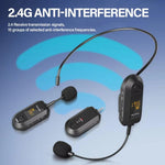 무선 2.4G 마이크 증폭기 휴대용 마이크, 1 입력 1 라펠 클립, 1 입력 1 헤드웨어, 1 입력 2 라펠 클립, 1 입력 2 헤드웨어