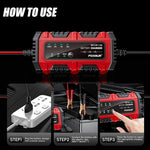 FOXSUR Smart 6V/12V 1.5A Battery Charger 4AH-30AH Lead Acid Battery Maintainer For Motorcycle/Car/ATV, EU Plug, US Plug, UK Plug
