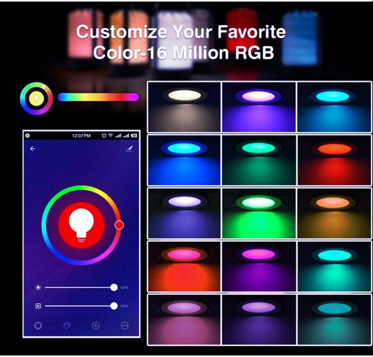 Compatible With Tuya WIFI & Bluetooth Recessed Ceiling Light RGB+CW+WW Dimmable LED Downlight, 5W 2.5inch, 7W 3.5inch, 10W 4inch, 15W 6inch