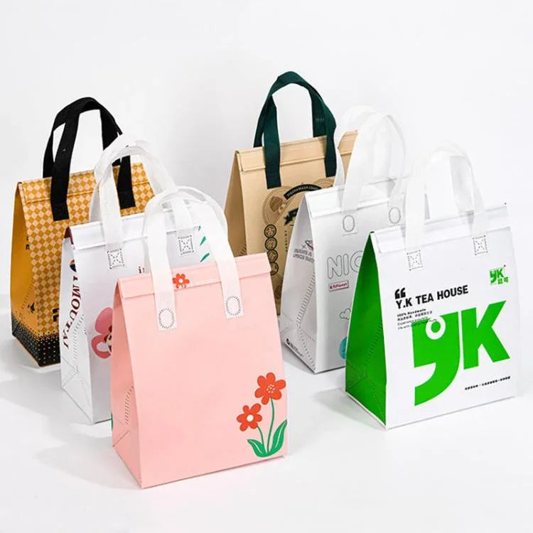 알루미늄 호일 보온 테이크아웃 가방, 1팩에 50개, 크기: 21x26x11cm, 소형 21x26x11cm, 중형 24x24x15cm, 대형 26x26x17cm, 특대형 30x30x20cm