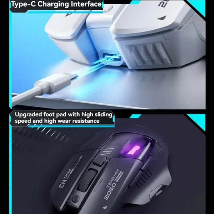 Inphic 블루투스 무선 마우스 사무용 & 게이밍 LED 충전 마우스, 듀얼 모드 화이트, 트리 모드 블랙, 트리 모드 화이트