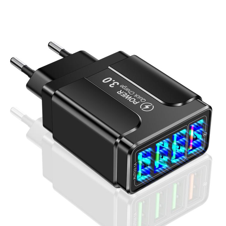 5.1A QC3.0 고속 충전 4USB 포트 휴대폰 충전기, EU 플러그, US 플러그, UK 플러그