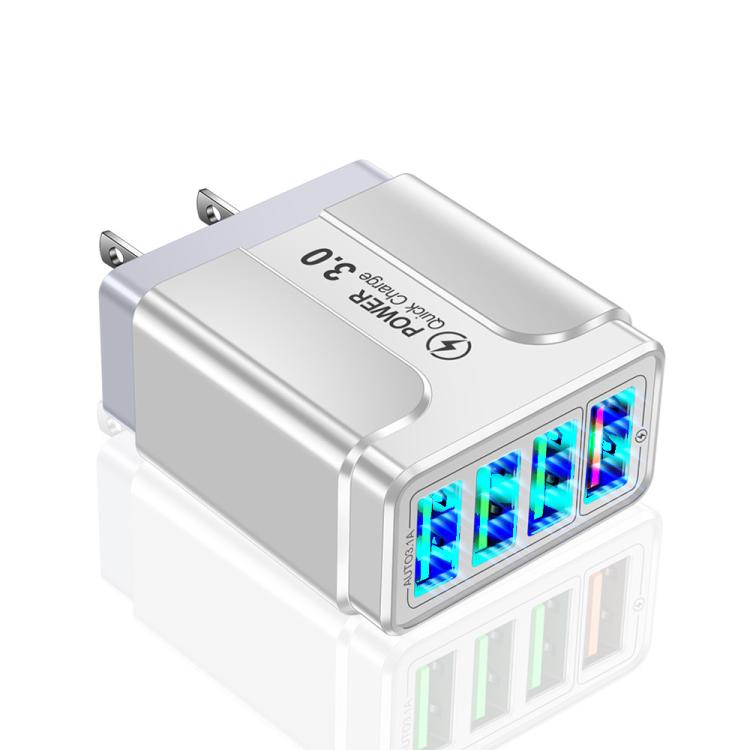 5.1A QC3.0 고속 충전 4USB 포트 휴대폰 충전기, EU 플러그, US 플러그, UK 플러그