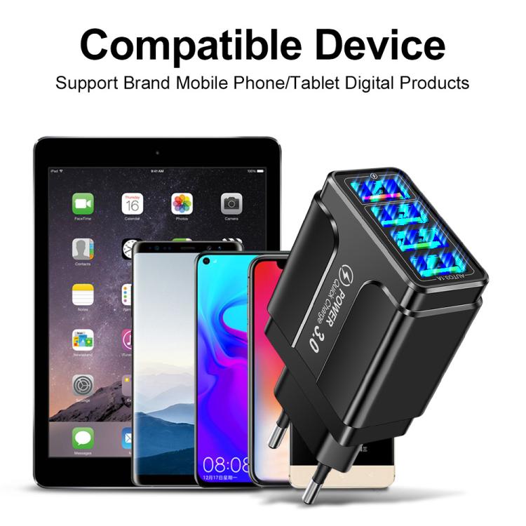 5.1A QC3.0 고속 충전 4USB 포트 휴대폰 충전기, EU 플러그, US 플러그, UK 플러그