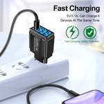 5.1A QC3.0 고속 충전 4USB 포트 휴대폰 충전기, EU 플러그, US 플러그, UK 플러그