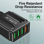 5.1A QC3.0 고속 충전 4USB 포트 휴대폰 충전기, EU 플러그, US 플러그, UK 플러그