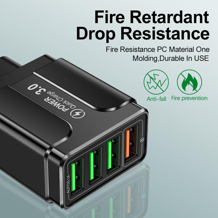 5.1A QC3.0 고속 충전 4USB 포트 휴대폰 충전기, EU 플러그, US 플러그, UK 플러그