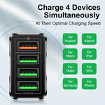 5.1A QC3.0 고속 충전 4USB 포트 휴대폰 충전기, EU 플러그, US 플러그, UK 플러그
