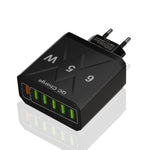 65W 6USB 포트 QC3.0 고속 충전 휴대폰 충전기, EU 플러그 (블랙), EU 플러그 (화이트), US 플러그 (블랙), US 플러그 (화이트), UK 플러그 (블랙), UK 플러그 (화이트)